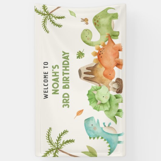 Dinosaur Banners Achtergrond Kinder Jongen Verjaar (Verticaal)
