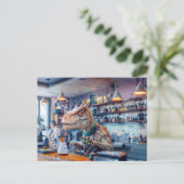 Dinosaur Barista in een modern café Feestdagenkaart (Staand voorkant)