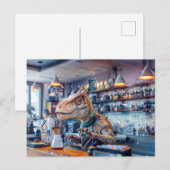 Dinosaur Barista in een modern café Feestdagenkaart (Voorkant / Achterkant)