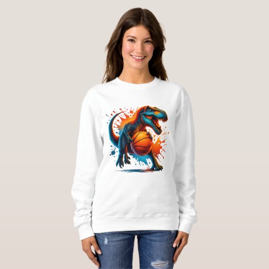 Dinosaur Basketball T-shirt – T-Rex Sports Graphic (Voorkant volledig)