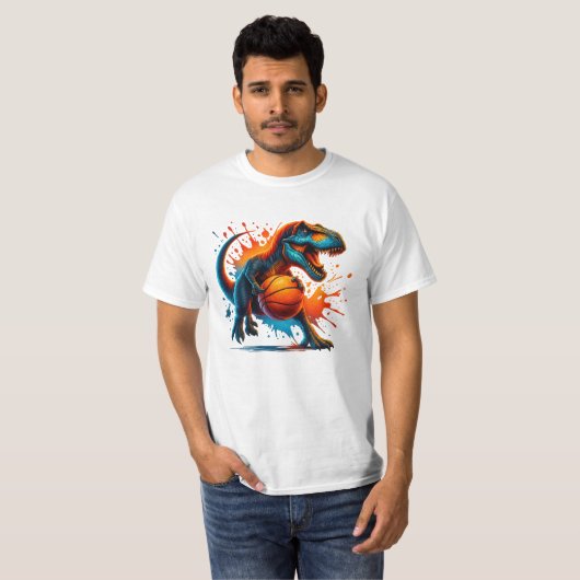 Dinosaur Basketball T-shirt – T-Rex Sports Graphic (Voorkant volledig)