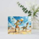 Dinosaur Beach Volleybal spel Feestdagenkaart (Staand voorkant)