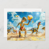 Dinosaur Beach Volleybal spel Feestdagenkaart (Voorkant / Achterkant)