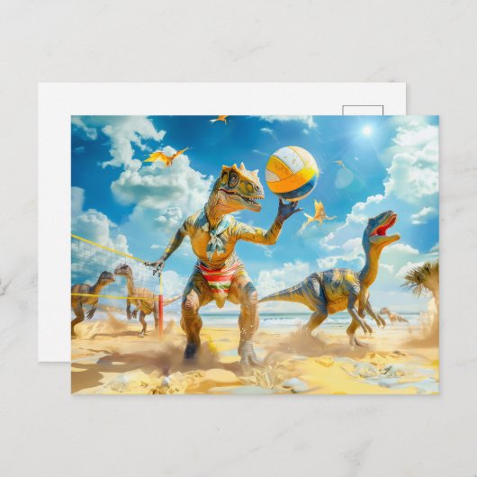 Dinosaur Beach Volleybal spel Feestdagenkaart (Voorkant / Achterkant)