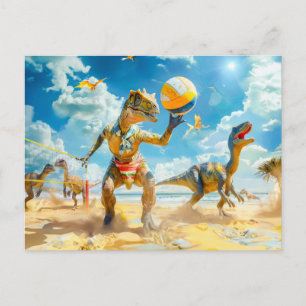 Dinosaur Beach Volleybal spel Feestdagenkaart