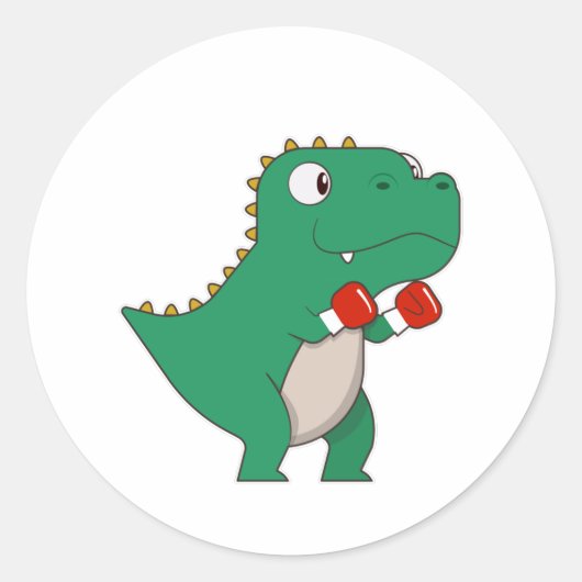 Dinosaur bij Boxing met Boxing-handschoenen Ronde Sticker (Voorkant)