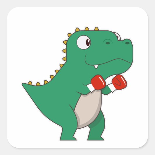 Dinosaur bij Boxing met Boxing-handschoenen Vierkante Sticker (Voorkant)