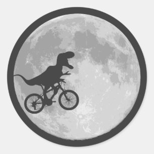 Dinosaur Bike en maanretro 80s Dino Ronde Sticker