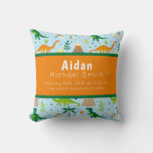 Dinosaur Birth Stats Blue Green Oranje Pillow Kussen (Voorkant)