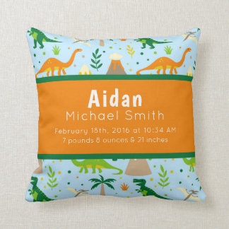 Dinosaur Birth Stats Blue Green Oranje Pillow Kussen