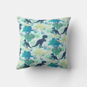 Dinosaur Birth Stats Navy Pillow Blue Blauwgroen Kussen (Achterkant)