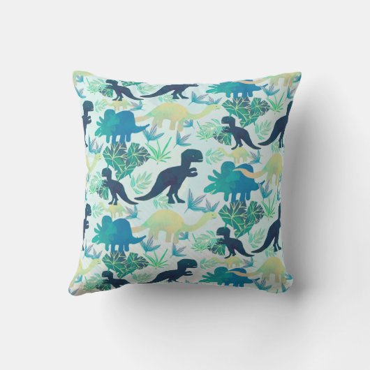 Dinosaur Birth Stats Navy Pillow Blue Blauwgroen Kussen (Achterkant)