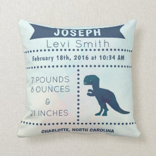 Dinosaur Birth Stats Pillow Navy Blue Kussen