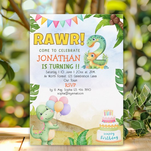 Dinosaur Birthday 2 for Boys | Rawr Dino party Kaart