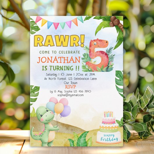 Dinosaur Birthday 5th for Boys | Rawr Dinosaur Kaart