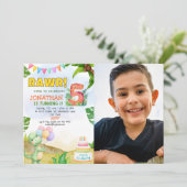 Dinosaur Birthday 5th with Photo | Rawr Dino Party Kaart (Staand voorkant)