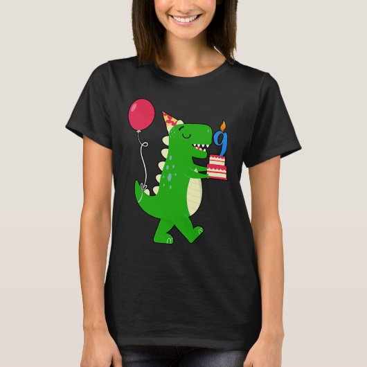 Dinosaur Birthday 9th Year Old Humor ballons and T-shirt (Voorkant)