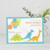 Dinosaur Birthday Ballon Blue Green Party Kaart (Staand voorkant)
