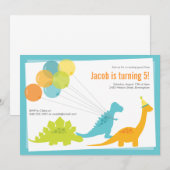 Dinosaur Birthday Ballon Blue Green Party Kaart (Voorkant / Achterkant)