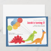 Dinosaur Birthday Balloons Blue Red Party Kaart (Voorkant / Achterkant)
