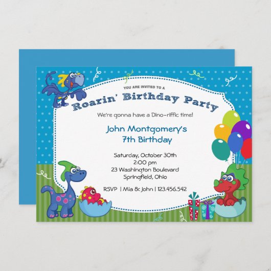 Dinosaur Birthday Bash Costume Party Kaart (Voorkant / Achterkant)