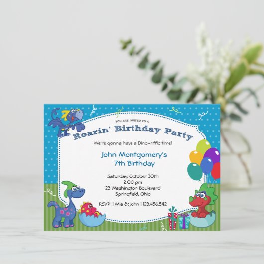 Dinosaur Birthday Bash Costume Party Kaart (Staand voorkant)