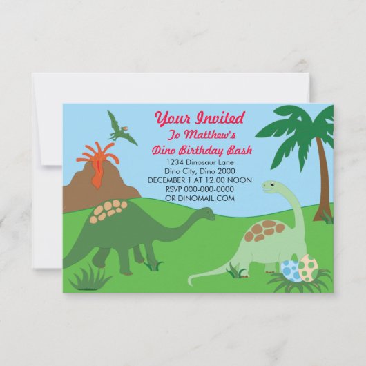 Dinosaur Birthday Bash Invite Kaart (Voorkant)
