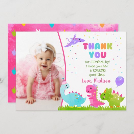 Dinosaur Birthday Bedankt voor haar kaarten (Voorkant / Achterkant)