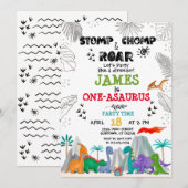 Dinosaur Birthday Boy Girl waterverf Kaart (Voorkant / Achterkant)