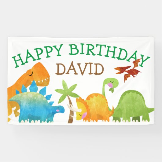 Dinosaur Birthday Boy Party DinoMite Spandoek (Horizontaal)