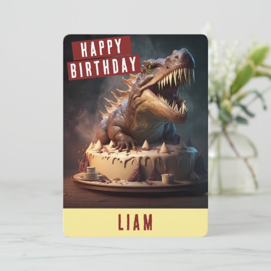 Dinosaur Birthday Card Feestdagenkaart (Staand voorkant)