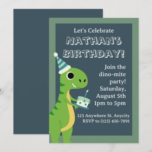 Dinosaur Birthday Card Kaart (Voorkant / Achterkant)