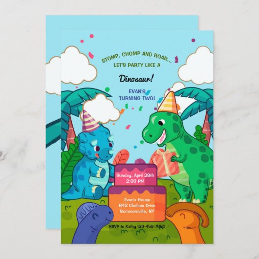 Dinosaur Birthday Celebration Kaart (Voorkant / Achterkant)