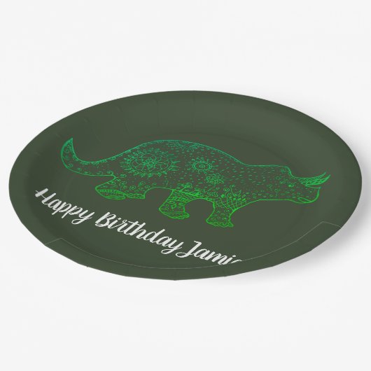 Dinosaur, Birthday Custom Paper Borden Papieren Bordje (Gekanteld)