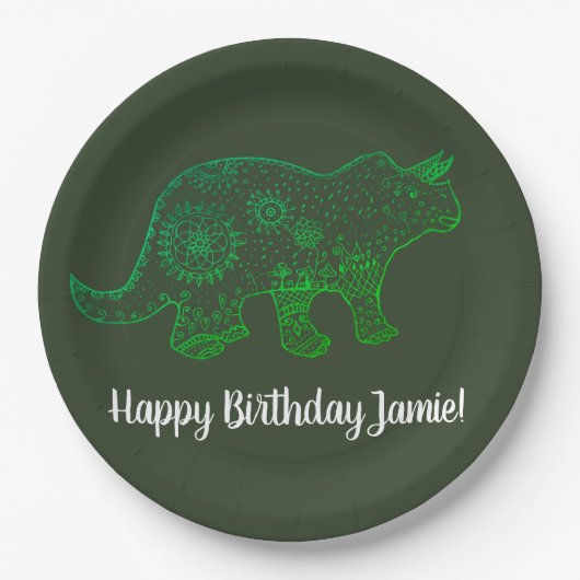 Dinosaur, Birthday Custom Paper Borden Papieren Bordje (Voorkant)