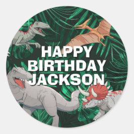 Dinosaur Birthday Dino Jurassic Trex Boy Ronde Sticker