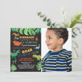 Dinosaur Birthday Dino Party Fotouitnodiging Kaart (Staand voorkant)