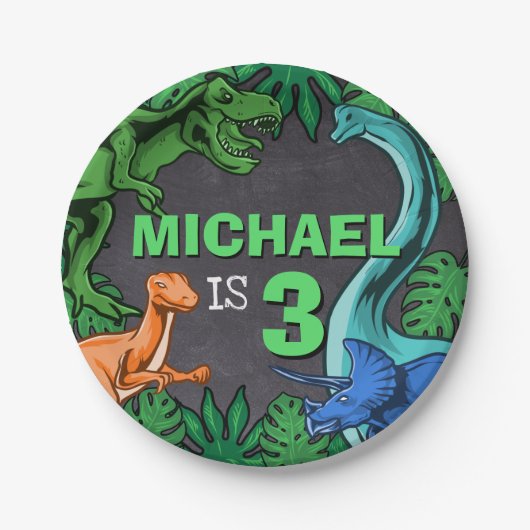 Dinosaur Birthday Dino Trex Prehistorische Boy Kin Papieren Bordje (Voorkant)