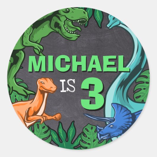 Dinosaur Birthday Dino Trex Prehistorische Boy Kin Ronde Sticker (Voorkant)