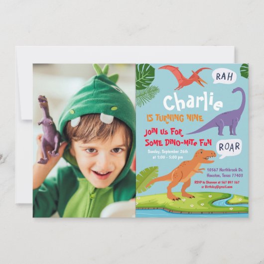 Dinosaur Birthday Fotouitnodiging Kaart (Voorkant)