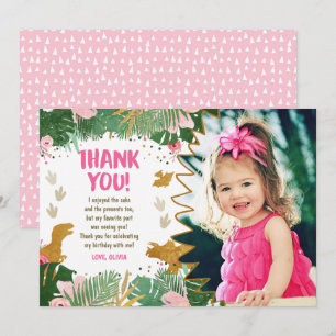 Dinosaur Birthday Girl Gold Pink Verlof Kaart