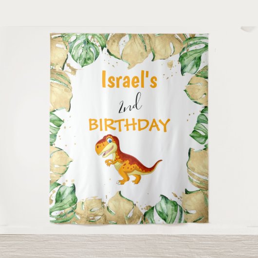 Dinosaur BIRTHDAY Gold Backdrop Wandkleed (Voorkant)