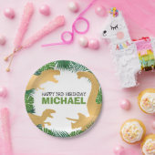 Dinosaur Birthday Gold Dino Trex Boy Kinder Papieren Bordje (Feest)