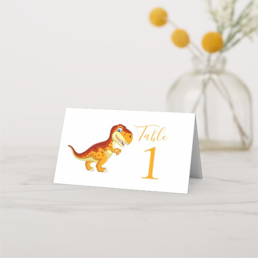 Dinosaur BIRTHDAY Gold Place Card Plaatskaartje (Voorkant)