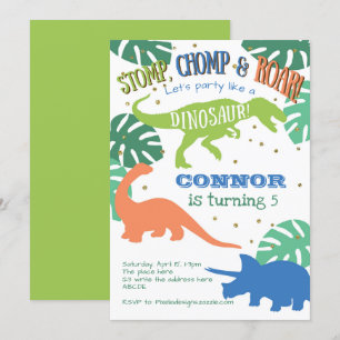 Dinosaur Birthday, Green, Blue, Boy Birthday Kaart