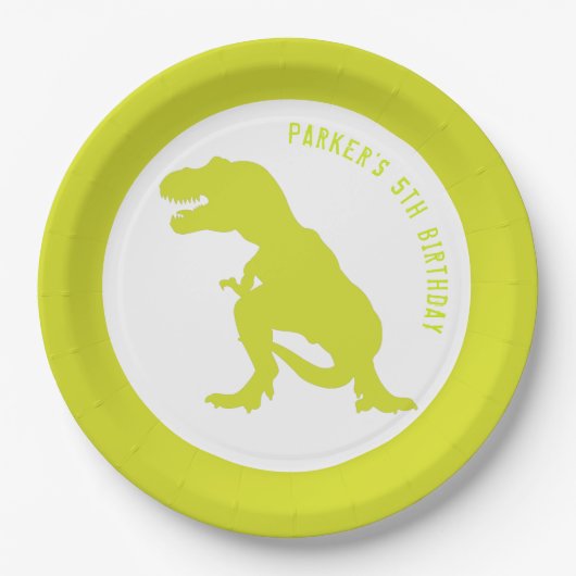 Dinosaur Birthday Green Papieren Bordje (Voorkant)