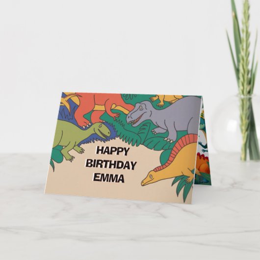 Dinosaur Birthday Greeting Card – Fun Dino Party 1 Kaart (Voorkant)