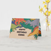 Dinosaur Birthday Greeting Card – Fun Dino Party 1 Kaart (Gele Bloem)