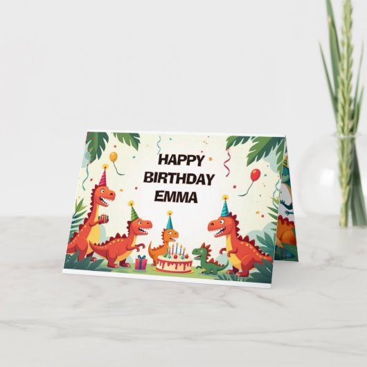 Dinosaur Birthday Greeting Card – Fun Dino Party 3 Kaart (Voorkant)