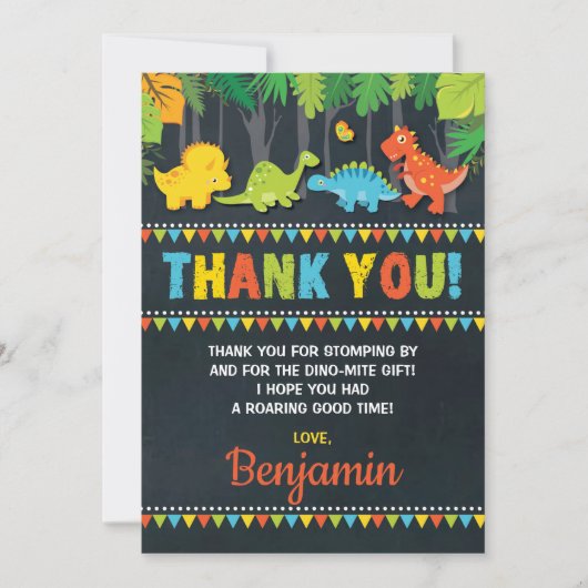 Dinosaur Birthday Hartelijk dank voor Roar Party C Kaart (Voorkant)